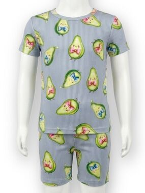 Topgal Girls Size 6 Ribbed Slate Blue Avocado Print 2 Piece Pajama Set